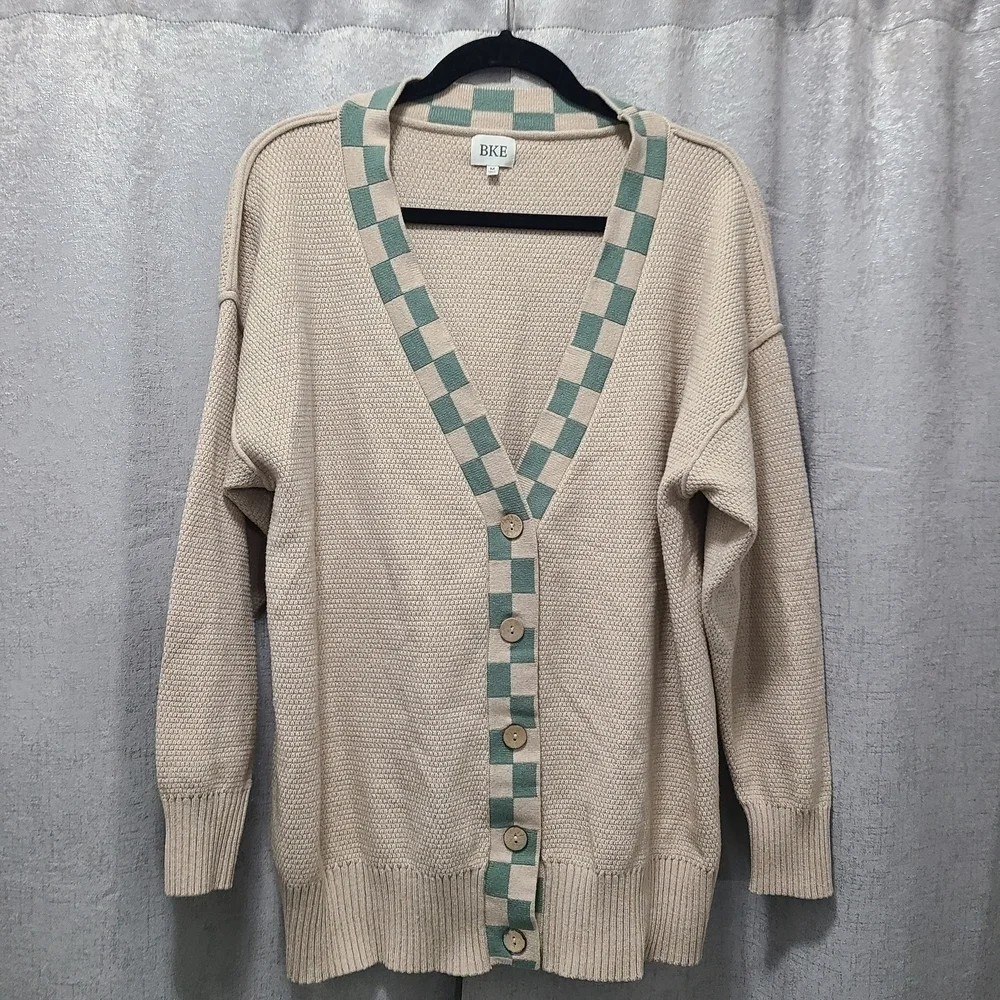 BKE Checker‎ Trim Cardigan Sweater M